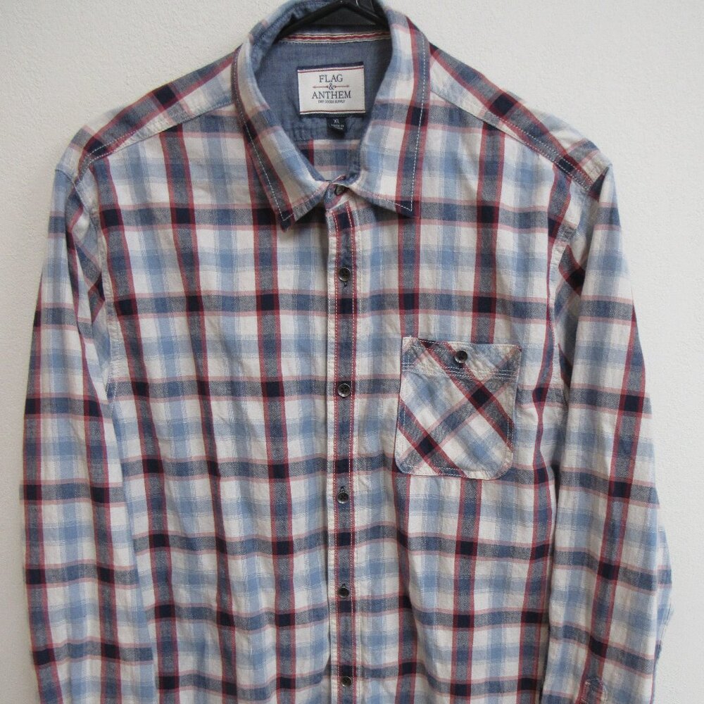 Flag & Anthem Multicolor Plaid‎ Long Sleeve Button-Up Shirt XL